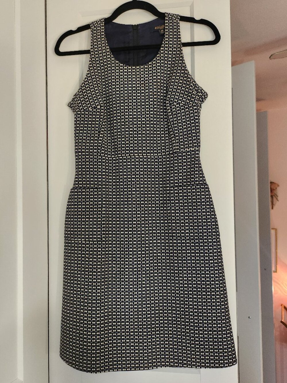 Brooks Brothers Petite 100% Cotton Navy & Ivory Patterned Sheath Dress | Size 4P